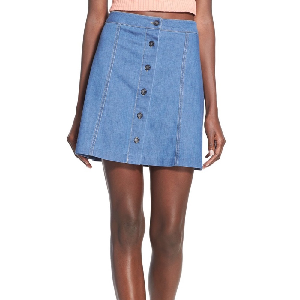 WAYF Blue Denim Chambray button front skirt